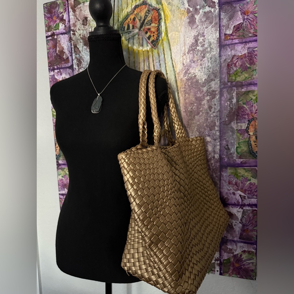 LIKEBAG Gold Metallic Woven Tote Bag - Vegan Leather Shoulder Bag